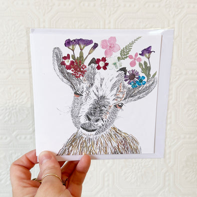 Goat with Flower Crown Greeting Card