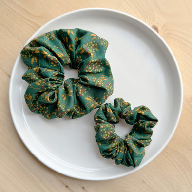 Golden Dots and Leaves Scrunchie