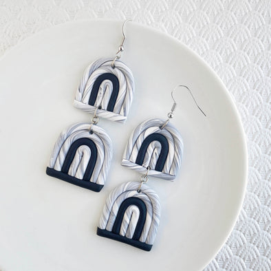 Arch Earrings - Black and White Marble