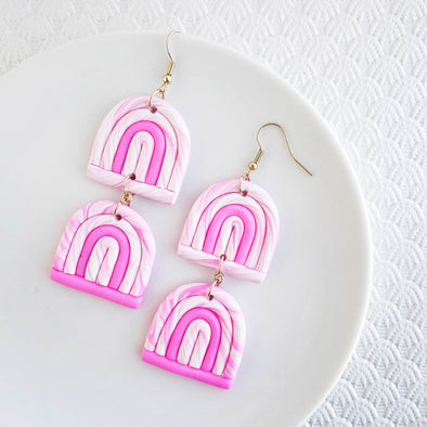 Arch Earrings - White and Pink Marble