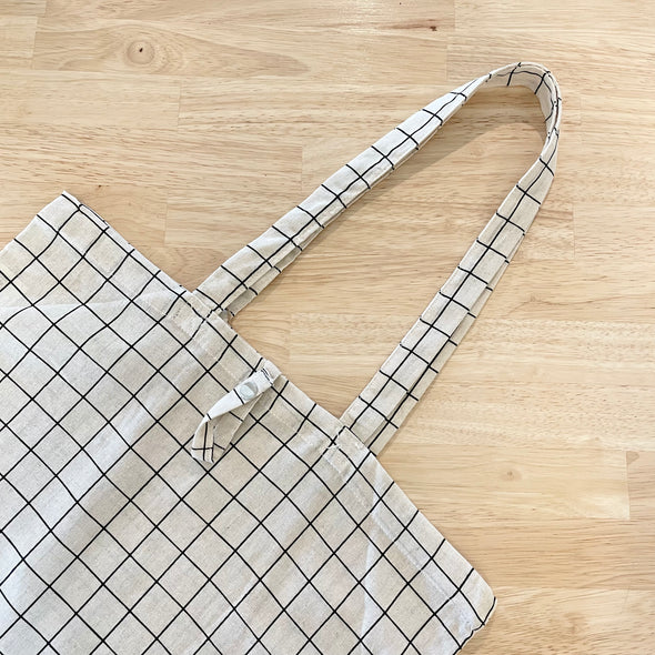 Grid Cotton Tote Bag