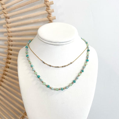 Beaded necklace - Blue Green Gemstones