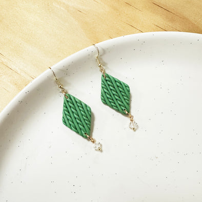 Green Cable Knit Earrings