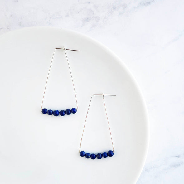 Silver Cradle Hoop Earrings in Lapis Lazuli