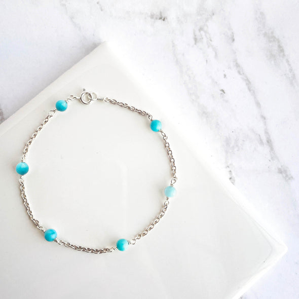 Silver Six Gemstone Bracelet - Turquoise