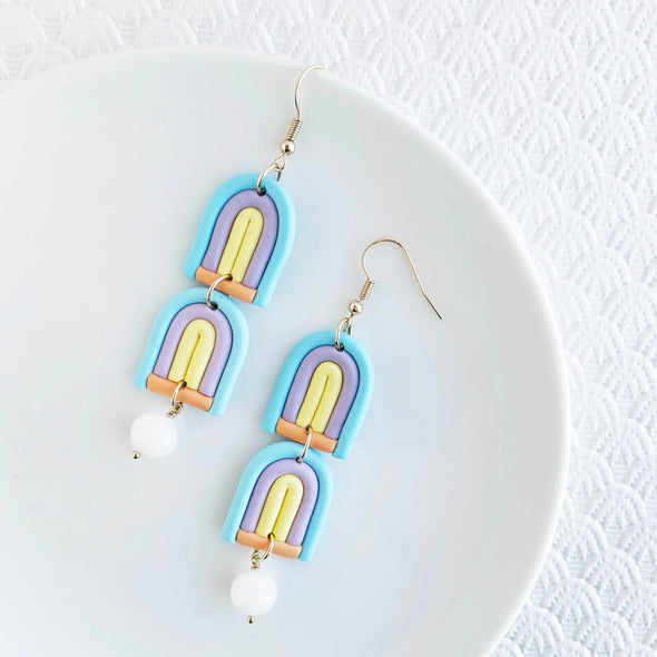 Medium Arch Earrings - Blue, Purple and Yellow