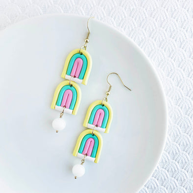 Medium Arch Earrings - Yellow, Teal and Pink
