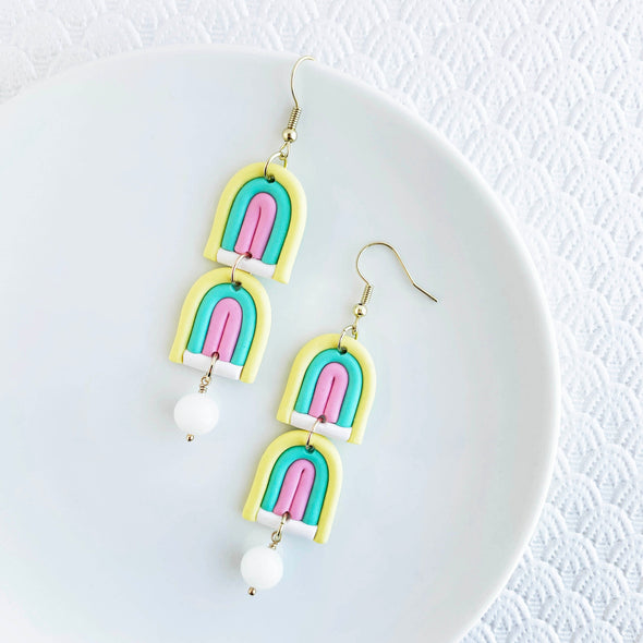 Medium Arch Earrings - Yellow, Teal and Pink
