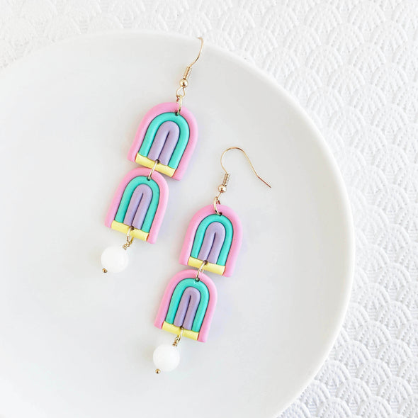 Medium Arch Earrings - Pink, Teal and Purple