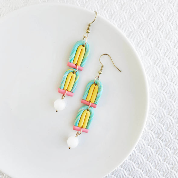 Baby Arch Earrings - Marble and Yellow