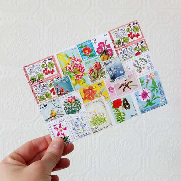 Stamp Collage Cards - Red Flowers